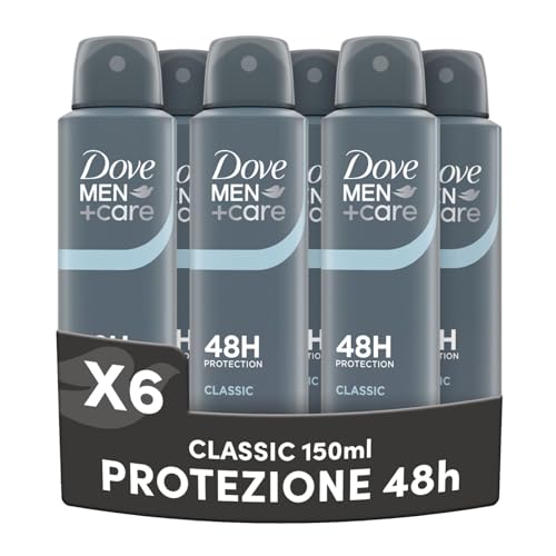 Dove Men Care, Deodorante Uomo Spray, Profumazione Classica, Antitraspirante, Protezione Fino a 48 Ore, Profumazione Agrumata, Formula Delicata sul Microbioma della Pelle, 6 Pezzi da 150 ml