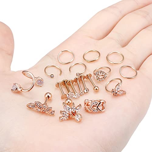 Vsnnsns 16G Cartilage Earrings Tragus Earrings For Women Stainless Steel Forward Helix Earrings Stud Forward Helix Rook Daith Conch Hoop Earrings Studs Body Piercing Jewelry For Women Men Rose Gold #TOP6