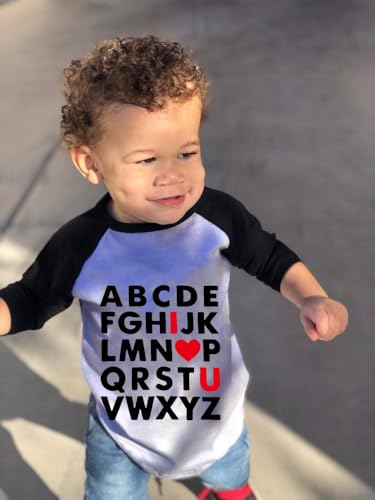 Image of Kids Valentines Shirt Boys Girls Valentine's ABC I Love U Heart Heart XO XO Graphic Tees Raglan Toddler Long Sleeve Tops