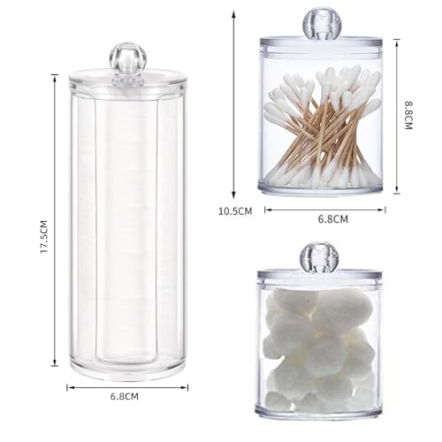 3er Set Kosmetik Organizer – Wattepads Spender & Wattestäbchen Behälter mit Deckel – Transparente Acryl Aufbewahrungsbox für Schminktisch, Badezimmer & Schlafzimmer – Make-up Aufbewahrungssystem