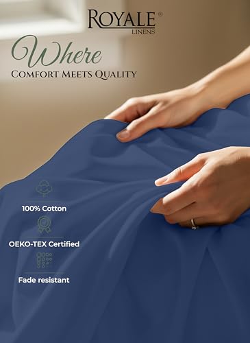 Image of Royale Linens 100% Organic Cotton Full Size Flat Sheet Only - Percale Top Sheets - Full Flat Sheet Sold Separately - Lightweight & Super Soft 100% Cotton Navy Bed Sheets Only (81 inch x 96 inch, Navy)
