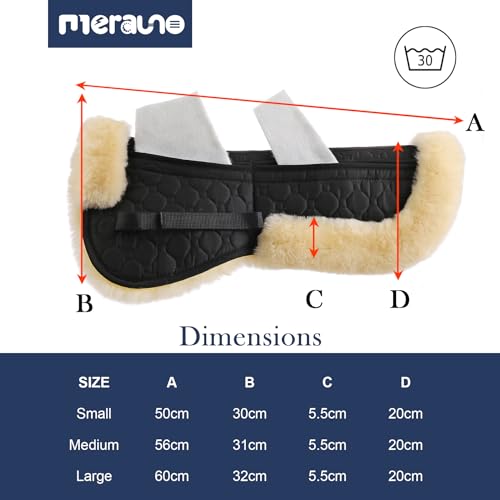 Merauno Lammfell-Korrekturkissen Lammfell-Taschen Sattelkissen mit Klettverschluss und 4er-Pack Filzeinlagen Enthält echte Lammfellwolle und Gesteppte Baumwolle für Pony und Warmblut（L,Schwarz）