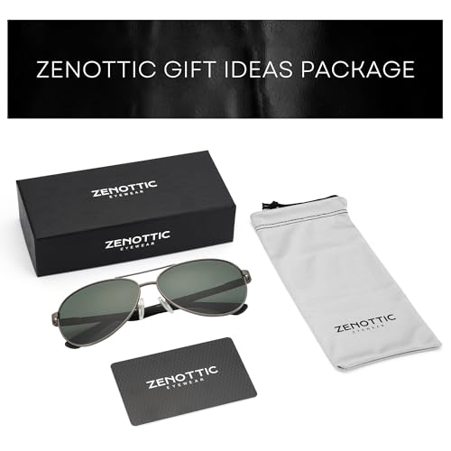Image of ZENOTTIC Polarized Aviator Sunglasses for Men Carbon Fiber Temple Pilot Sun Glasses with Mirrored Lens UV Protection