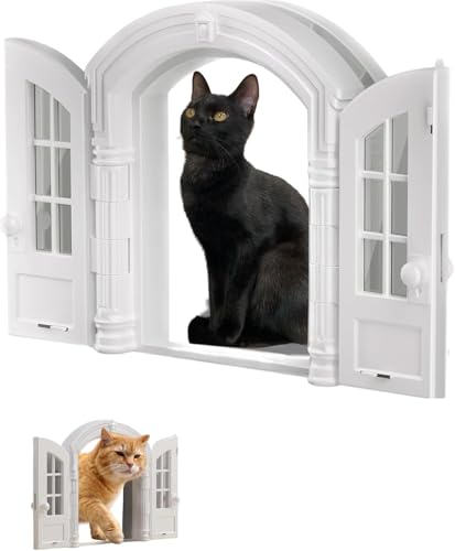 キャットドア 屋内 工事不要 フレンチ二つ折り ペットドア 後付け 取り付け簡単 冷暖房対策 軽量 持ち運び便利 おしゃれ 人気 多機能 ペット用品 家庭用 業務用 新築祝い 引越し祝い プレゼント ギフト 贈り物 (ホワイト)