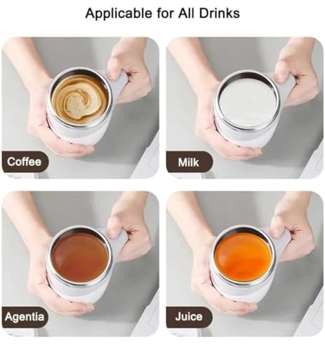 Image of Zentro Travel Coffee Mug Leak Proof -380 ML One Click Lid Stainless Steel Coffee Cup for Car, Office & Daily Commute with Secure Lock & Easy Clean Design (Self Stirring Coffee Mug)