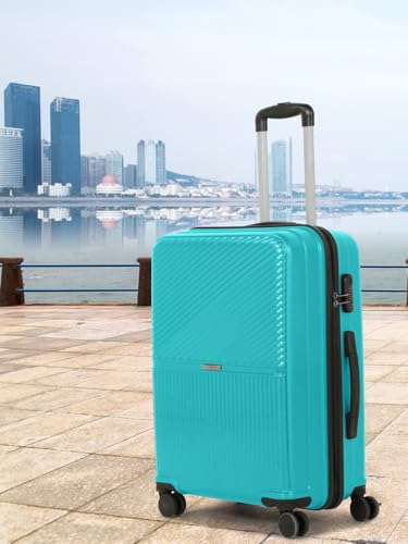 Image of Teakwood Meduim Size 8 Wheels Trolley Bag, Hard Cabin with Zipper Closure, Adjustable Push Button & Cross Side Strap, Number Lock System 360 Degree (Medium, Aqua Green)