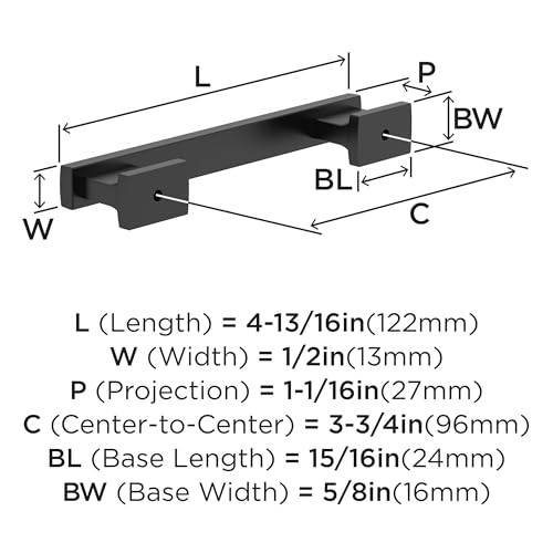 Image of Amerock 25 Pack 3-3 /4 inch Triomphe Matte Black Drawer Pull | 3-3 /4 inch (96mm) Center-to-Center Mounting Distance and 4-13 /16 inches Overall Length, Durable Zinc Cabinet Hardware