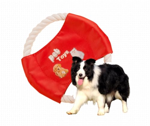 Tough Dog Frisbee for Aggressive Chewers - Durable Cotton Rope & Canvas Flying Disc for Indoor Outdoor Fetch, Floating Water Dog Toy - Soft Yet Chew Resistant for Large Medium Small Dogs (red)