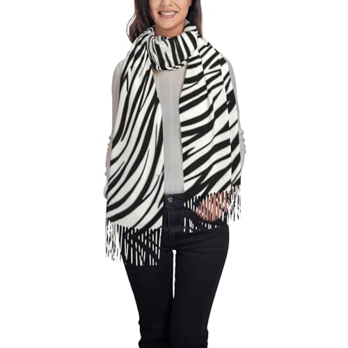 KIROJA Zebra Print Womens Scarf Shawl Long Cashmere Feel Scarf Tassel Edge Soft Warm Scarf Holiday Party Scarf