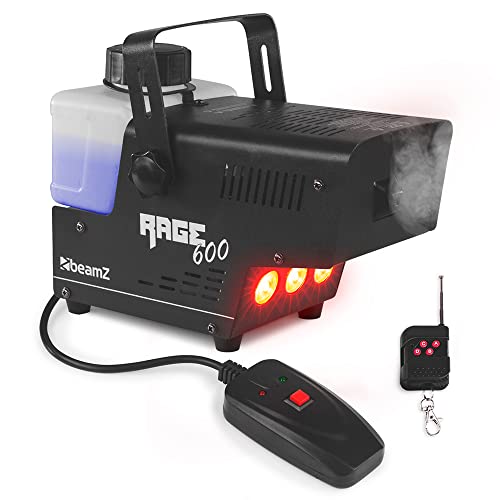 beamz Rage 600LED Small Smoke Machine with Disco Lights, Compact Fog Effect and Atmospheric LED Lighting for Party, DJ Events and Stage Ambiance