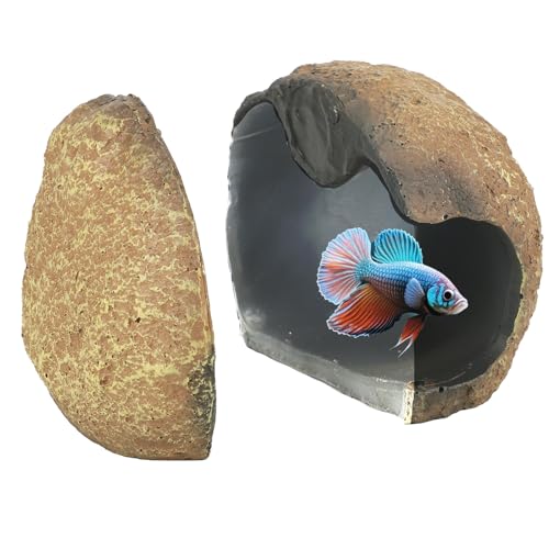BOXOB Magnetisches Kampffischversteck, Aquariumdeko aus Kunstharz Kampffischspielzeug, Garnelenbeckenzubehör Magnethöhle für Garnelen und Reptilien