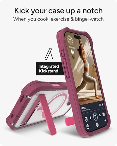 Image of ZAGG Rainier Case with Kickstand for iPhone 17 - Red Black Cherry, Graphene 22ft (7m) Drop Protection, Lanyard Attach Points, MagSafe, Wireless Charging Compatible, 2-Piece Design, Phone Case