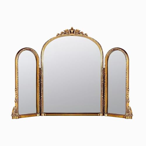 RCJCQSR Trifold Vanity Mirrors 3 Way,Antique Gold Ornate Metal Framed
