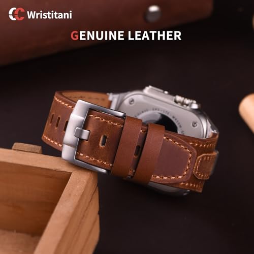 Image of Wristitani Leather Bands Compatible with Apple Watch Band 49mm 46mm 45mm 44mm for Men, Metal Connector & Genuine Leather Straps for iWatch Ultra3 /2 /1 SE3 /2 /1 Series 11 10 9 8 7 6 5 4 [NO Watch and Case]