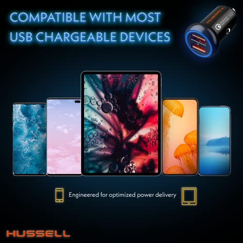 Hussell Car Charger Adapter For Cigarette Lighter - Fast Charge, Mini, Aluminum, Portable 3.0 Car Chargers With Dual Usb Ports - Compatible With Iphone, Android, Samsung Galaxy - Stocking Stuffers #TOP5