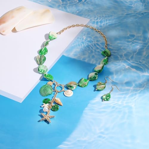 Image of Coiris Natural Seashell Choker Necklaces Earrings Jewelry Set for Women Starfish Shell Freshwater Pearl Collar Necklaces for Women Irregular Mother of Pearl Jewelry Set