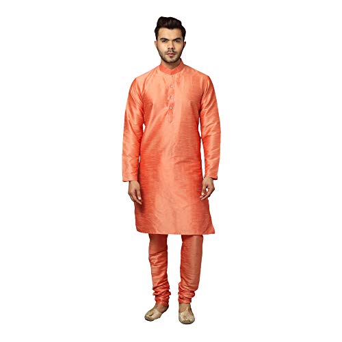 Image of Uri and MacKenzie Banarasi Dupion Silk Solid Kurta Churidar Pyjama Set for Men