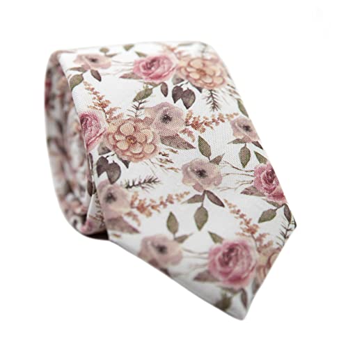Image of DAZI Men's Skinny Tie Floral Print Cotton Necktie, Great for Weddings, Groom, Groomsmen, Missions, Dances, Gifts.
