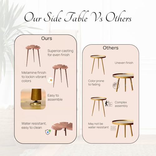 Image of nestroots Multipurpose Aluminium Nightstand Side Table for Bedroom Table | 21 Inches Copper Leaf Bedside Table | Corner Table for Living Room Decor | Room Decoration Items