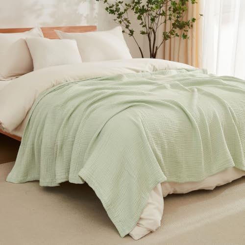 Image of EMME Muslin Blankets for Adults Throw Blanket for Couch Breathable Gauze Soft Lightweight Airy Mint Green Throw XL 50 inch x 71 inch