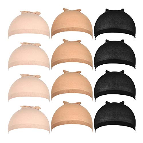 iFlyMars 12 Pack Stretchy Nylon Close End Wig Caps, Breathable Stocking Nylon Wig Caps for Women and Men (Beige+Black+ Brown)