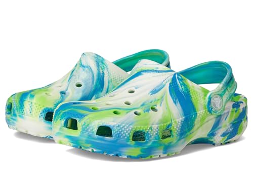 Crocs Zuecos clásicos unisex que brillan en la oscuridad para niños pequeños y grandes, Azul preparado/multicolor, 12 Little Kid
