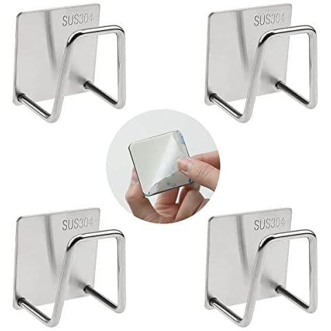 CYIOU 4pcs 304 Stainless Organizer Kitchen Sponge Holder Sink Caddy Soap Caddy Self Adhesive Sponge Rack No Drilling for Sponges Sink Plugs Brushes Soap Dishwashing Accessories Cover