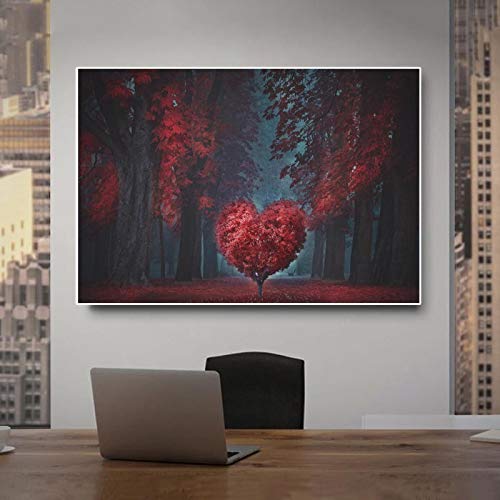 Affiche forêt rouge pour déco salon chaleureuse grand format 70x100cm