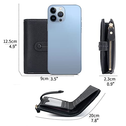 HKCLUF Small Wallets for Women,RFID Blocking Bifold Wallet For Women PU Leather Card Holder Zipper Coin Pocket with ID Window(Black)4