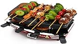 【Detalles】Barbacoa VNIMTI Raclette con 8 sartenes raclette y placa de parrilla ranurada con revestimiento antiadherente, raclette para 8 personas, temperatura regulable continuamente, 1200 W
