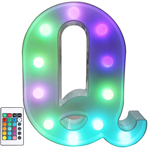 Image of Pooqla Colorful LED Marquee Letter Lights with Remote - Light Up Marquee Signs - Party Bar Letters with Lights Decorations for The Home - Multicolor Q