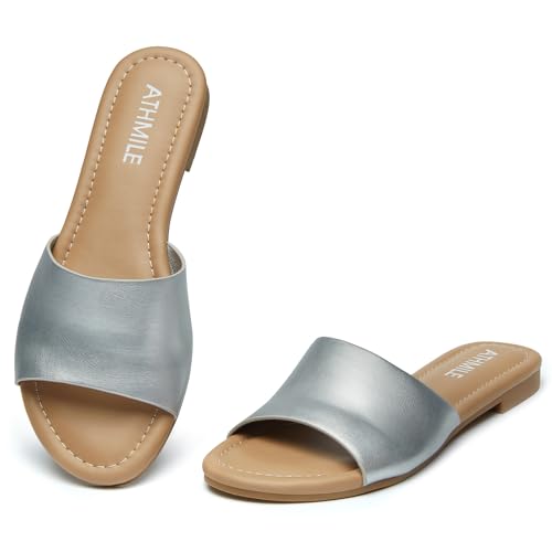 Image of ATHMILE Sandals for Women One Band Womens Sandals Dressy Open Toe Flats