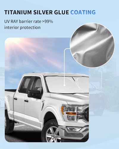 Image of Custom Fit Windshield Sun Shade for Ford F150 2021-2026 | Blocks UV Rays and Sun Heat, Helps Reduce Interior Temperature, Protects Dashboard from Fading, Folds Easily for Storage
