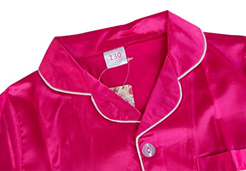 Image of Pajamas Kid Unisex Pjs Set Girls Boys Silk Pajamas Set Satin Long Sleeve 2 Piece Clasic Sleepwear for 2-12 Years Todder
