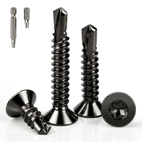 ddckj 100 tornillos de perforación de acero inoxidable M4,2 x 13 mm, negro, cabeza avellanada, tornillos autorroscantes, Torx de acero inoxidable 410, DIN 7504, cabeza plana, tornillos autorroscantes