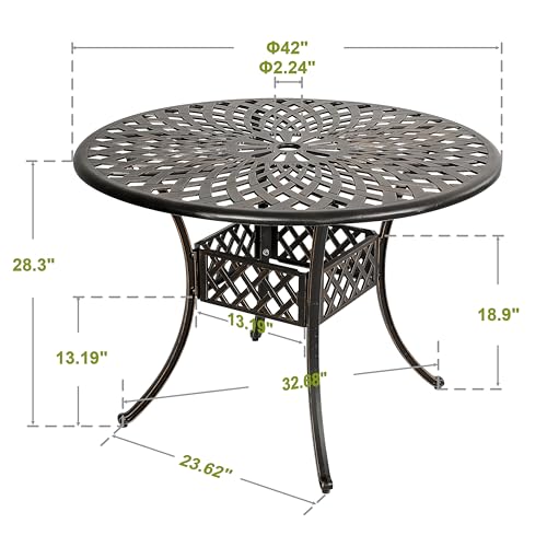 Image of NUU GARDEN 42 Inch Outdoor Round Dining Table Cast Aluminum Tabletop with 2.24 Inch Umbrella Hole Patio Garden Backyard Balcony, Black with Gold-Painted Edges