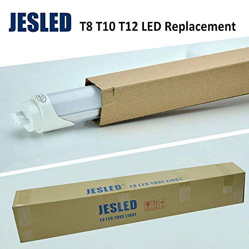 JESLED T8 T12 4FT LED Tube Light Bulbs, 24W 6000K-6500K, 3000LM, 48 Inch LED Replacement for Flourescent Tubes, Ballast Bypass, Dual-end Powered, Clear, 4 Foot Garage Warehouse Shop Lights (12-Pack)
