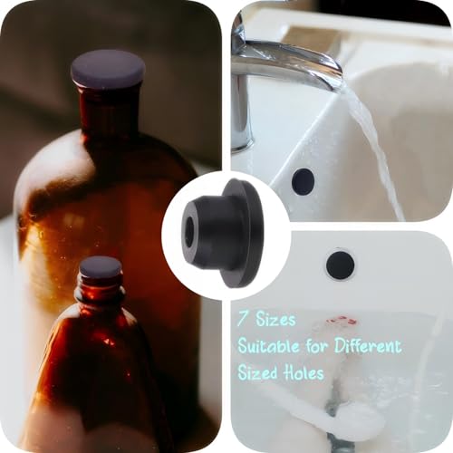 Image of 21Pcs Bathtub Jet Covers 7 Sizes Silicone Bath Tub Plugs Sealing Hole Plug Fit for 12mm 14mm 15mm 16mm 19mm 21mm 23mm Hole (Black)