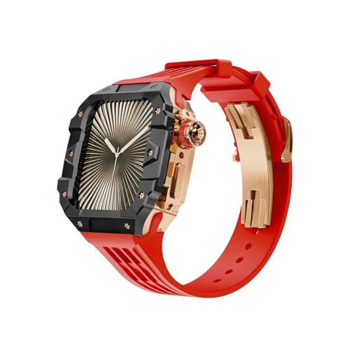 Romluous Case and Band for Apple Watch Series 10 46mm Stainless Steel Cover for Iwatch S10 Smartwatch Accessories for Men Sport Silicone Bands Metal Buckle Mod Set(Rbrg)