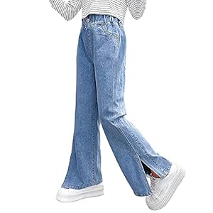 Rolanko 130-170 Children’s Clothing, Girls, Denim Pants, Kids’ Jeans, Wide Pants, Girls, Jeans, Long Pants, Damage, Kindergarten Commute to School, Everyday Wear