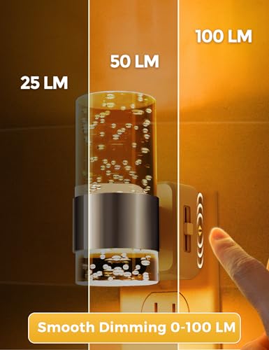 Image of L LOHAS LED Night Light,Dimmable Night Lights Plug into Wall, 2 Pack Acrylic Nightlights with 0-100 LM Adjustable Brightness, Amber Plug in Night Light with Dusk to Dawn Sensor, for Bathroom Hallway