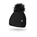 Produktbild HEYO Damen Wintermütze mit Fleece Innenband H18527 | Slouch Beanie Winter Mütze | Warme Strickmütze mit Bommel | Bommelmütze (Schwarz)