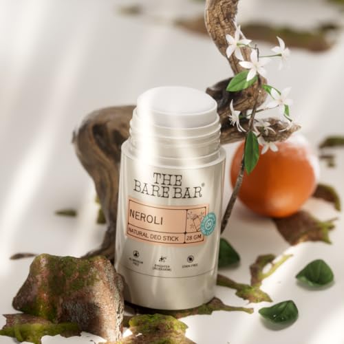 Image of The Bare Bar Neroli Natural Deodorant Stick 28g | Up to 24-Hour Odour Control | Long-Lasting Freshness | Aluminium-Free, Baking Soda-Free | No White Marks, No Staining | For Men & Women