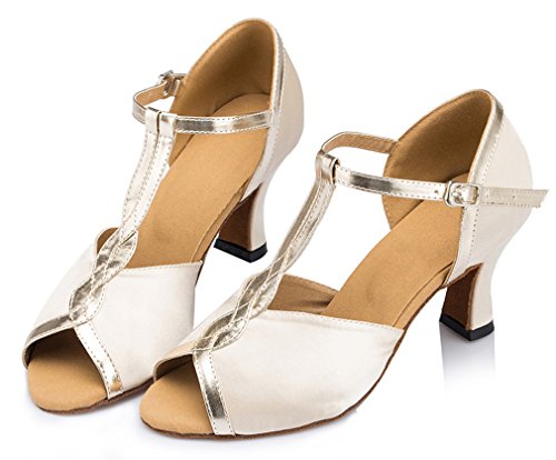 Honeystore Women's T Strap Glitter Heel Latin Dance Shoes Ivory 7.5 B(M) Us #TOP5