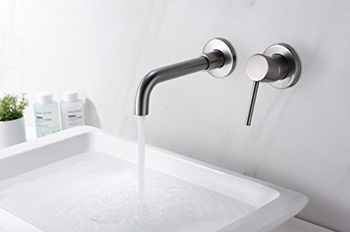 Sumerain Wall Mount Bathroom Faucets Brushed Nickel,Single Handle Wall Mount Faucet with Brass Rough-in Valve