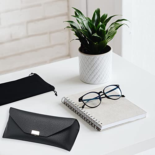 Image of 2Pcs Leather Glasses Case Hard Shell, Sunglasses Case, Eyeglass Case with 2Pack Glasses Bags and Microfiber Cloths