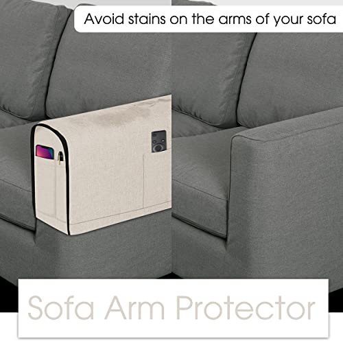 Joywell Linen Armrest Covers For Living Room Anti-Slip Sofa Arm Protector For Dogs, Cats, Armchair Slipcover For Recliner With 4 Pockets For Tv Remote Control, Phone, Set Of 2, Champagne #TOP4