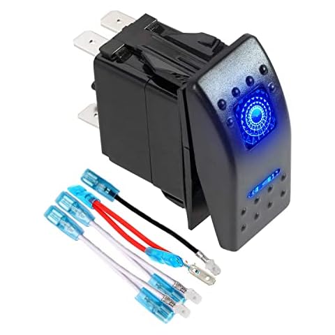 FXC 3 Position SPDT Rocker Switch 7Pin Laser On/Off/On Blue LED Light 20A/12V 10A/24V Toggle Switch with Jumper Wires Set for Automotive Boat Marine Truck Jeep Off-Road Bus RV Cover