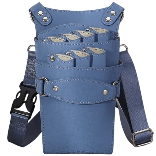 美容師シザーケース トリマー コームハサミ収納 ショルダーバッグ ツールポーチ 大容量 7丁 ポーチ 理容室 ウエスト はさみ 櫛 収納 サロン 家庭用 2way トリマー サロン レザー 挿し 美容師 理容師 トリマー ベルト付き (ブルー)