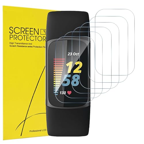 6 Pack Anti-Scratch Film for Fitbit Charge 6 Screen Protector TPU Flexible Film Cover for Fitbit Charge 5 Screen Protector HD Clear Case Protective Compatible for Fitbit Charge 5/6 Smartwatch